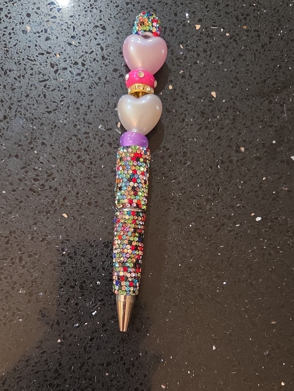 Beaded Heart Pen - Pink Multicolor Sparkle